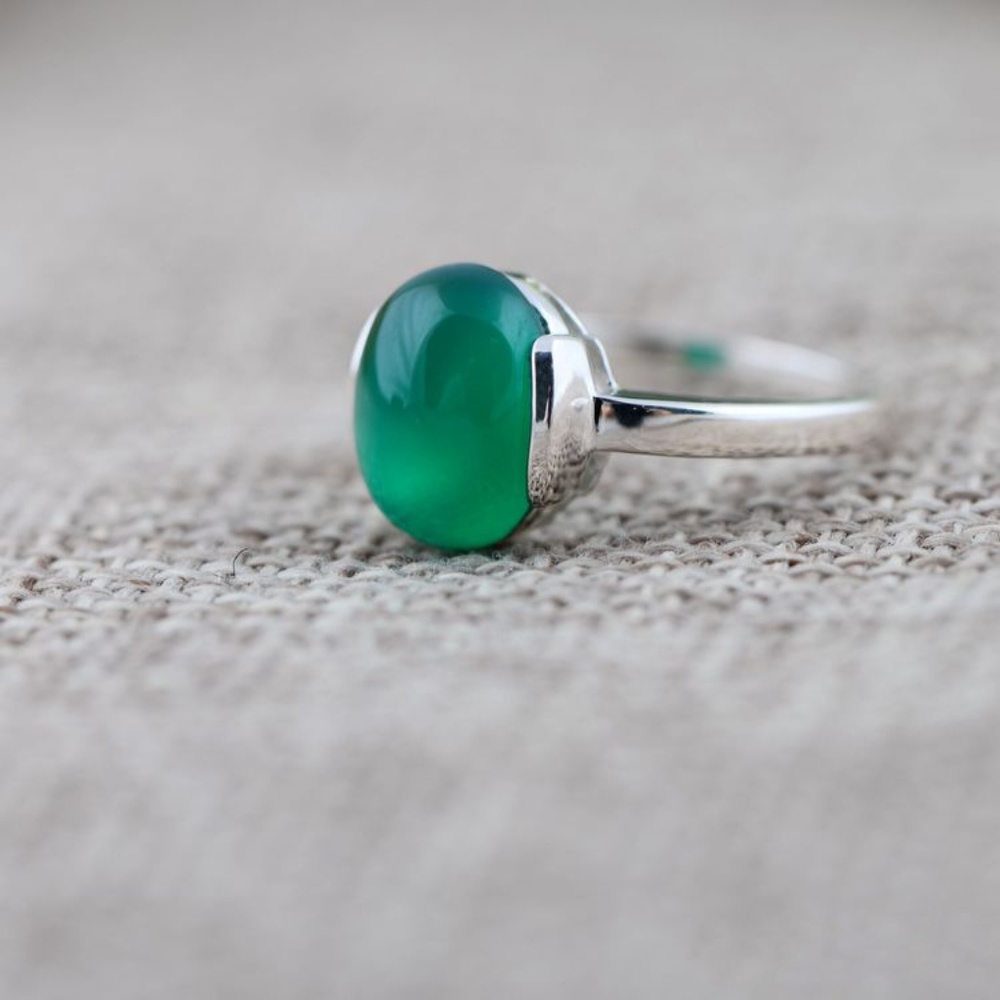 SOLD** Sterling Silver Natural Green Agate Ring